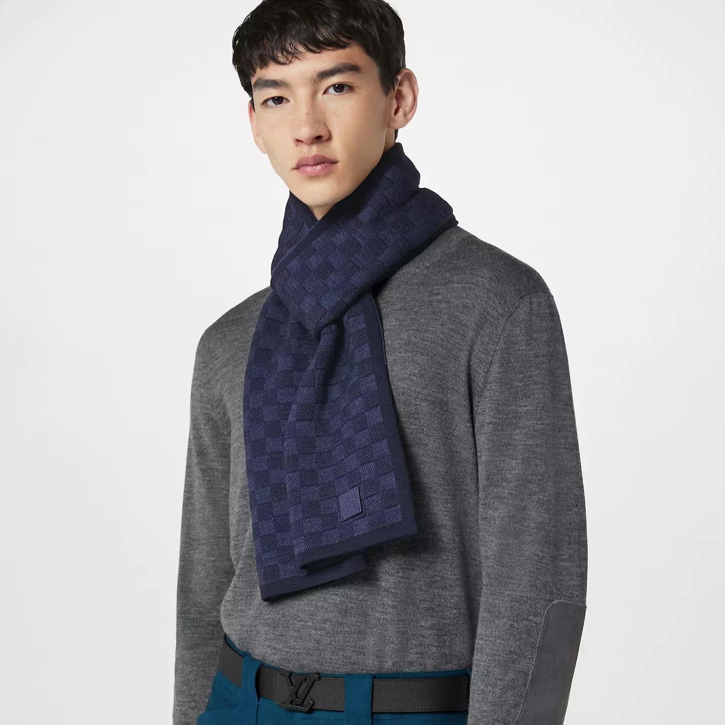 Cheap LF Louis Vuitton Navy M77987 Néo Petit Damier Scarf 0113