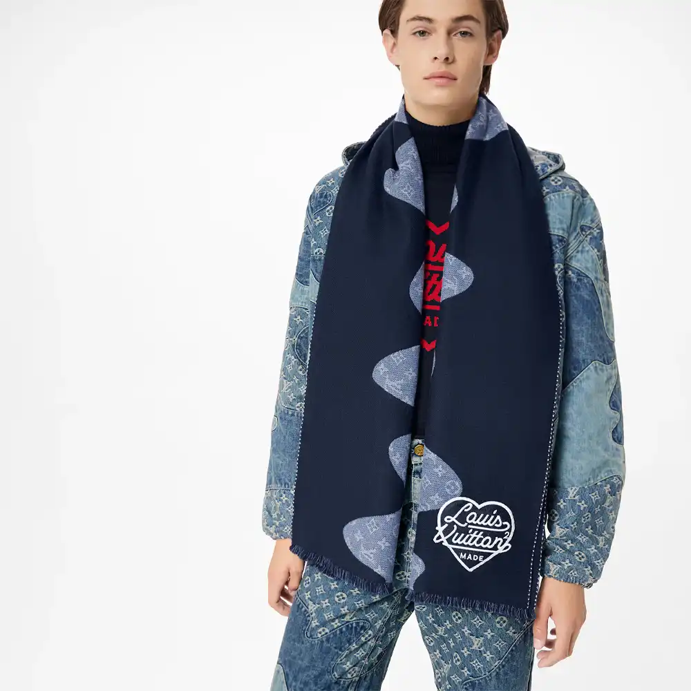 Cheap LF Louis Vuitton x Nigo MP3255 Monogram Drip Blue Scarf 0128