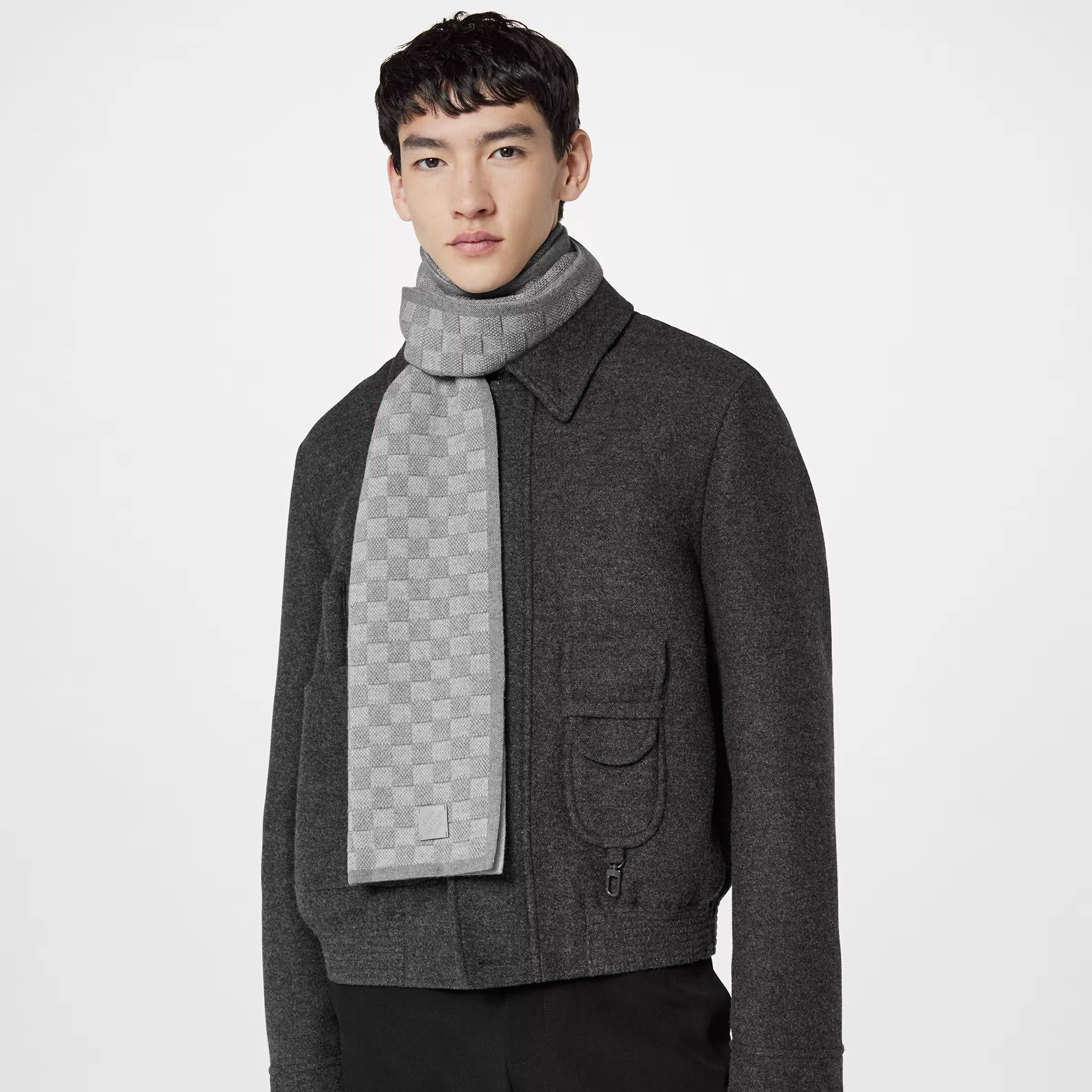 Cheap LF Louis Vuitton Light Grey M77989 Néo Petit Damier Scarf 0115