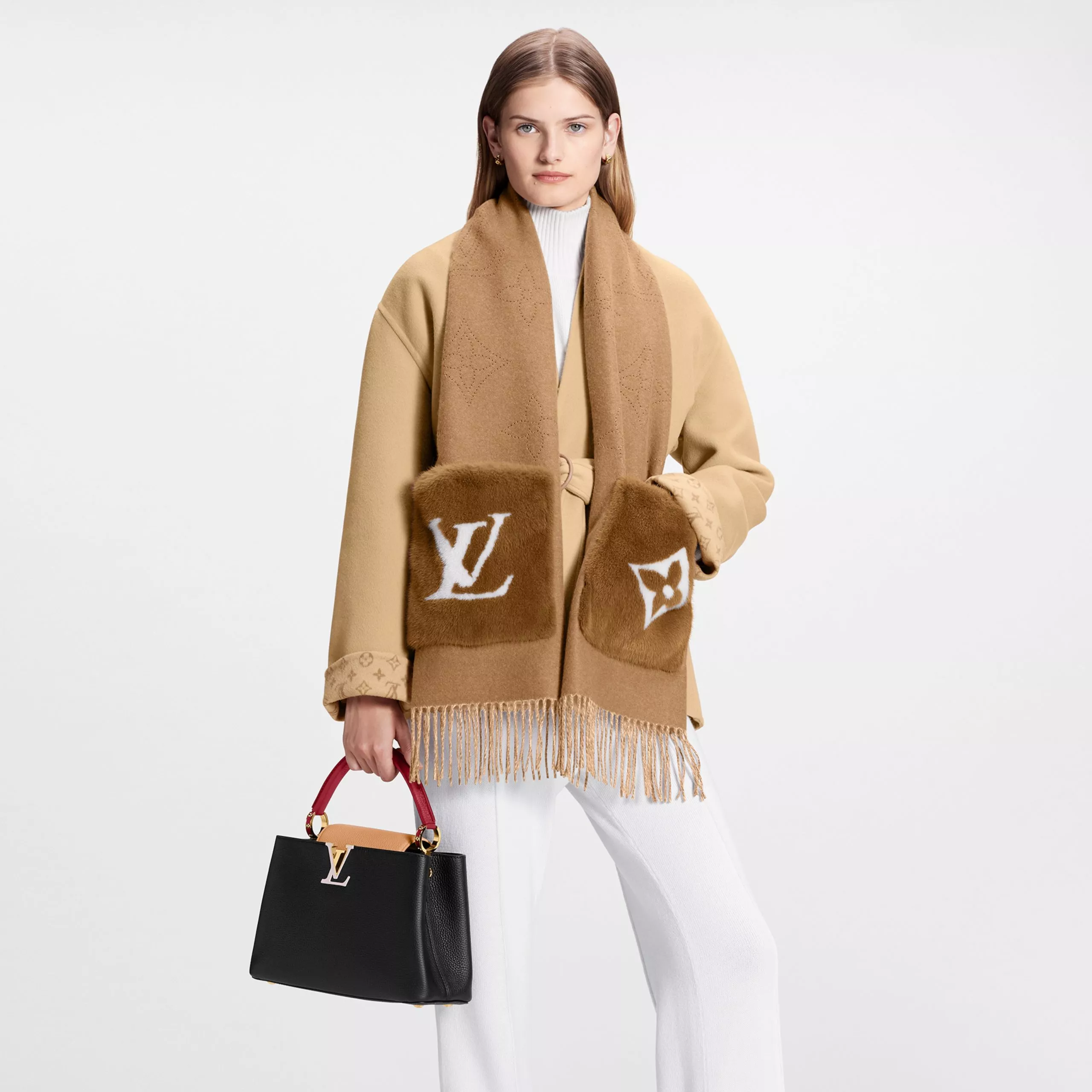 Cheap LF Louis Vuitton M77736 LV Cosy Mink Fur Collection Beige Scarf 0115