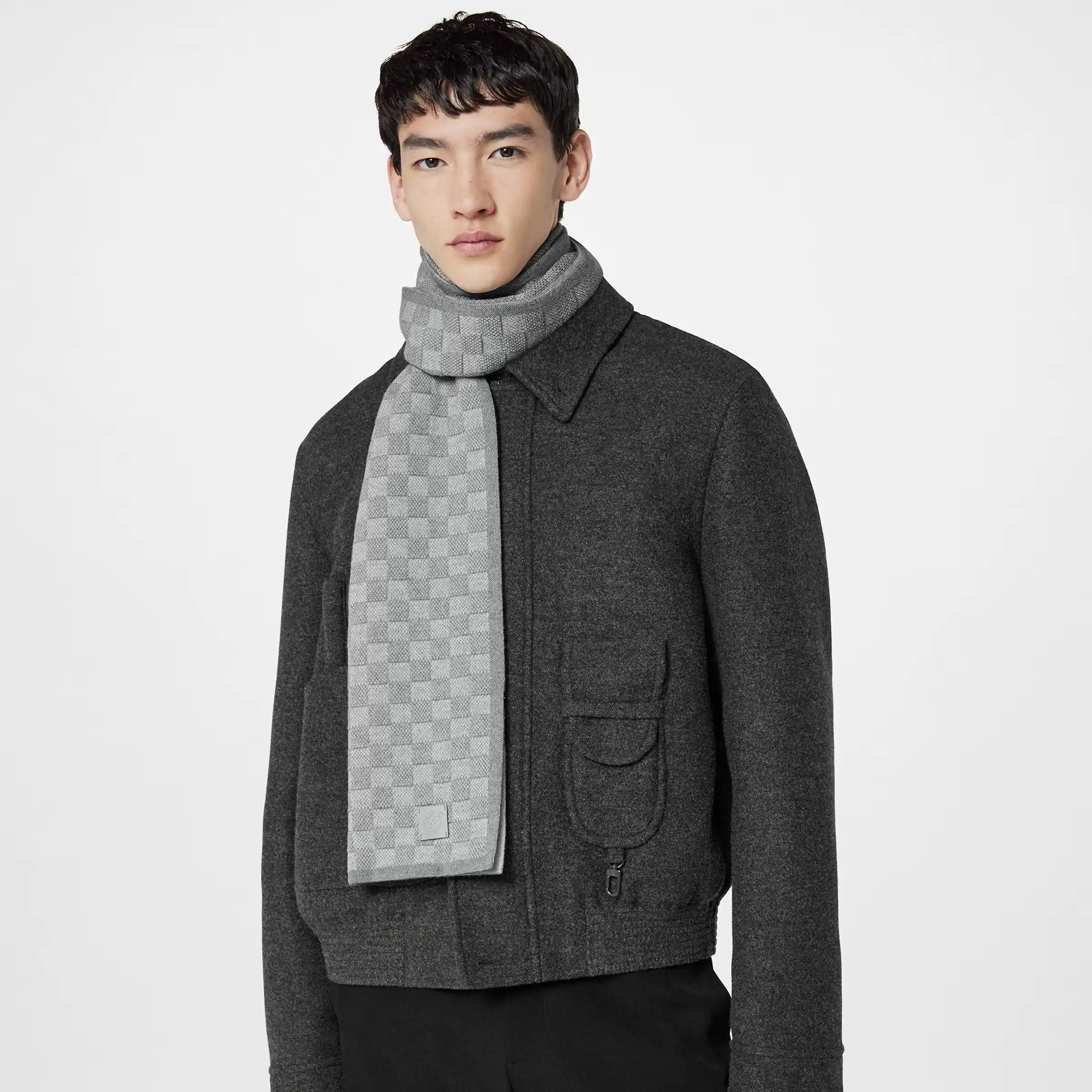 Cheap LF Louis Vuitton Light Grey M77989 Néo Petit Damier Scarf 0124