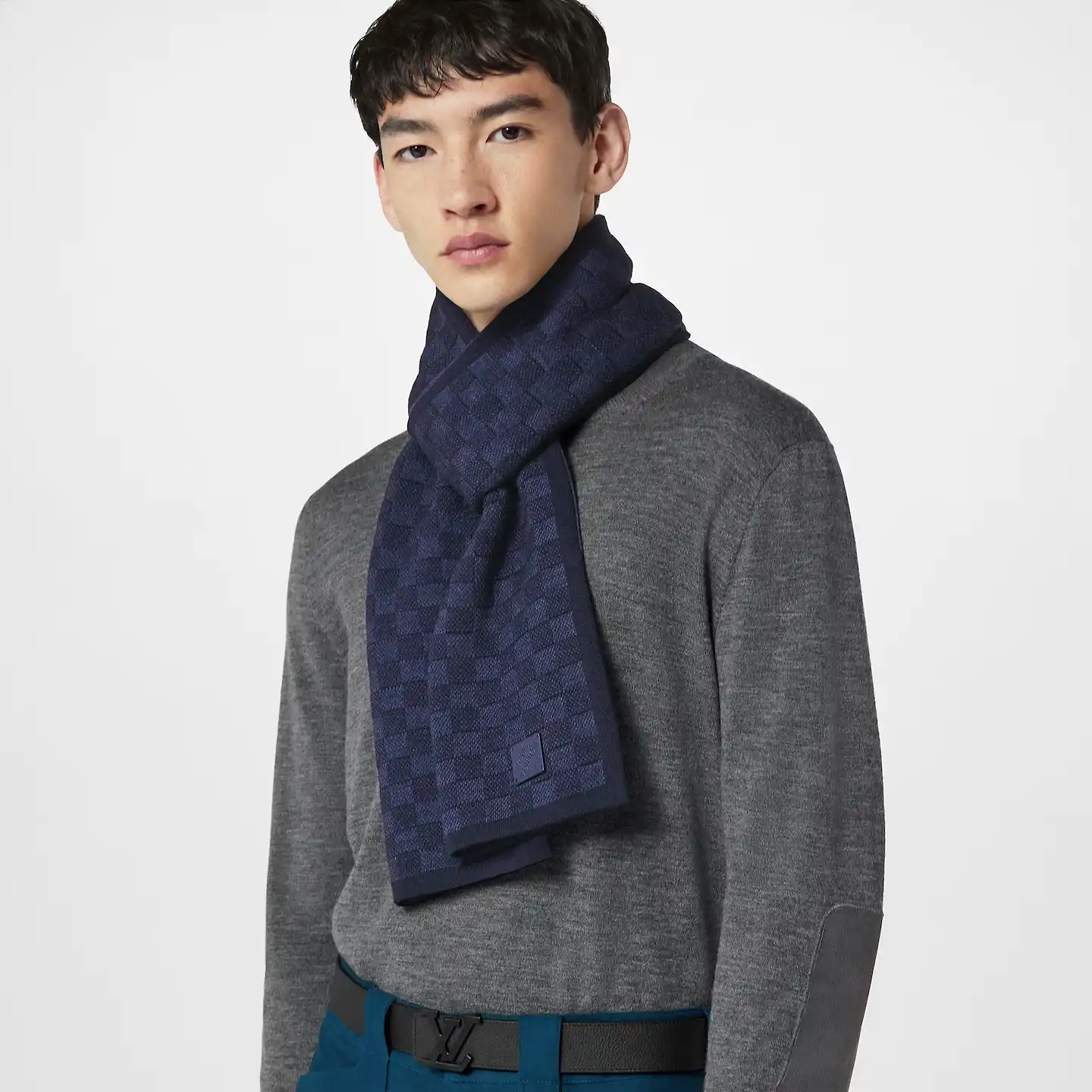 Cheap LF Louis Vuitton Navy M77987 Néo Petit Damier Scarf 0128