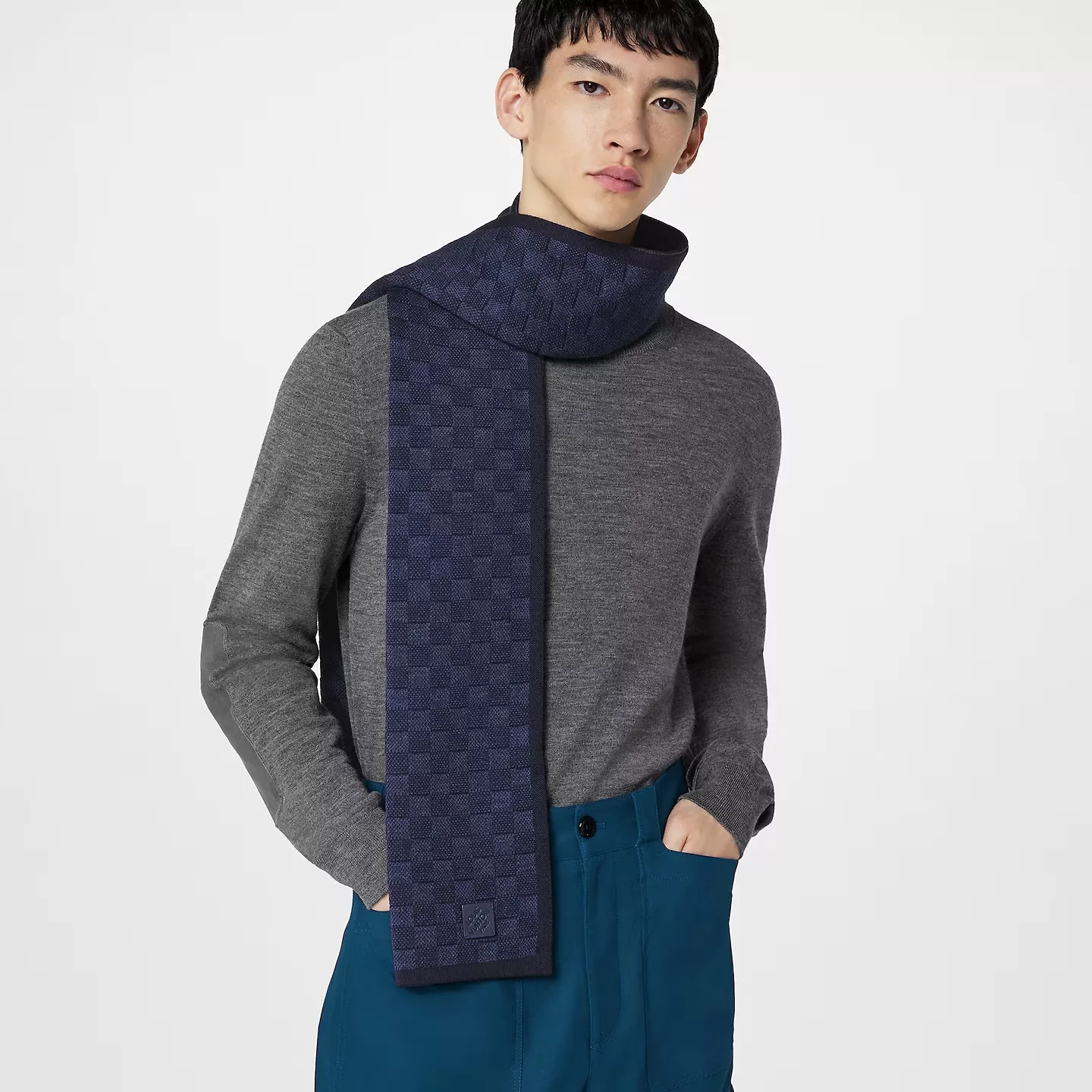 Cheap LF Louis Vuitton Navy M77987 Néo Petit Damier Scarf 0113