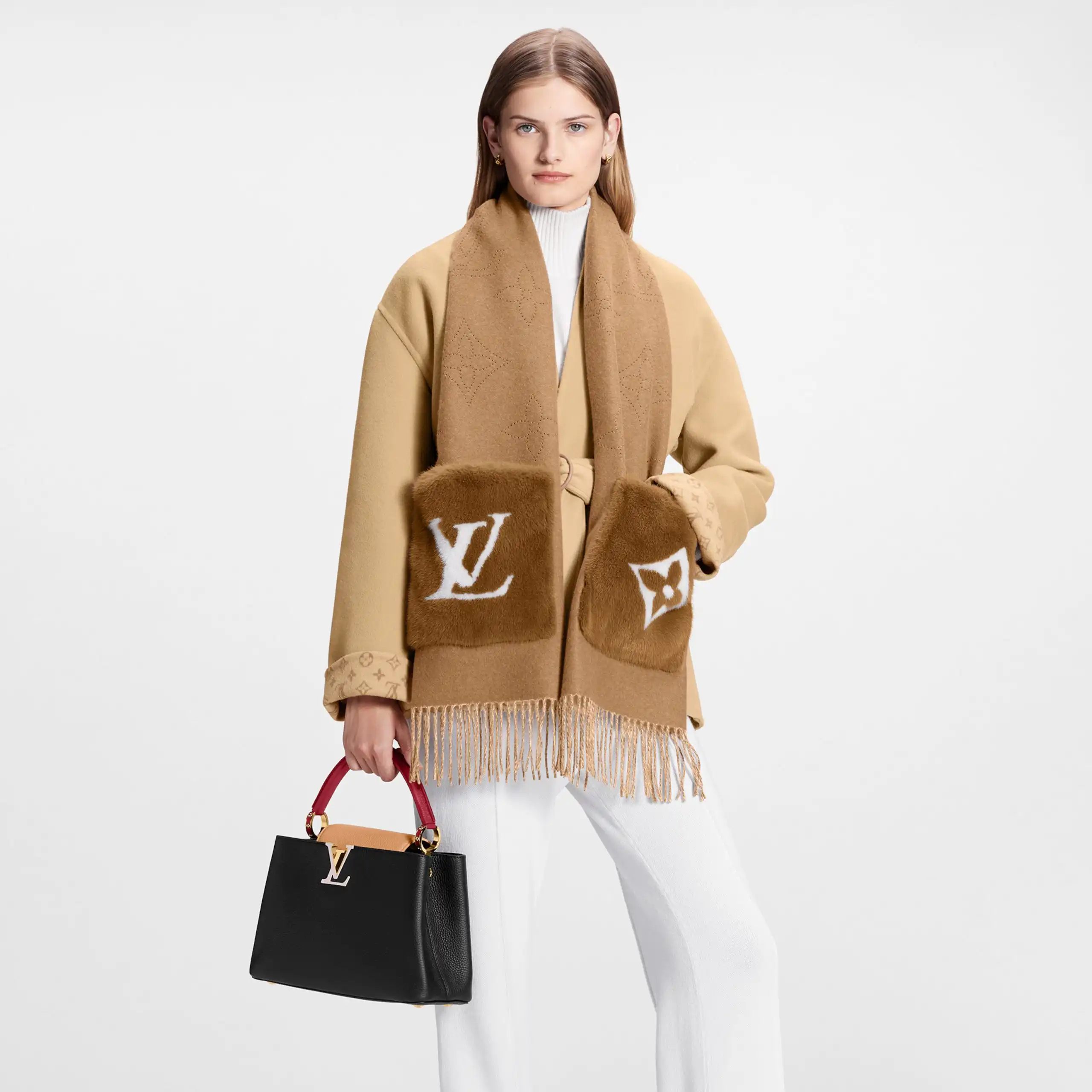 Cheap LF Louis Vuitton M77736 LV Cosy Mink Fur Collection Beige Scarf 0124