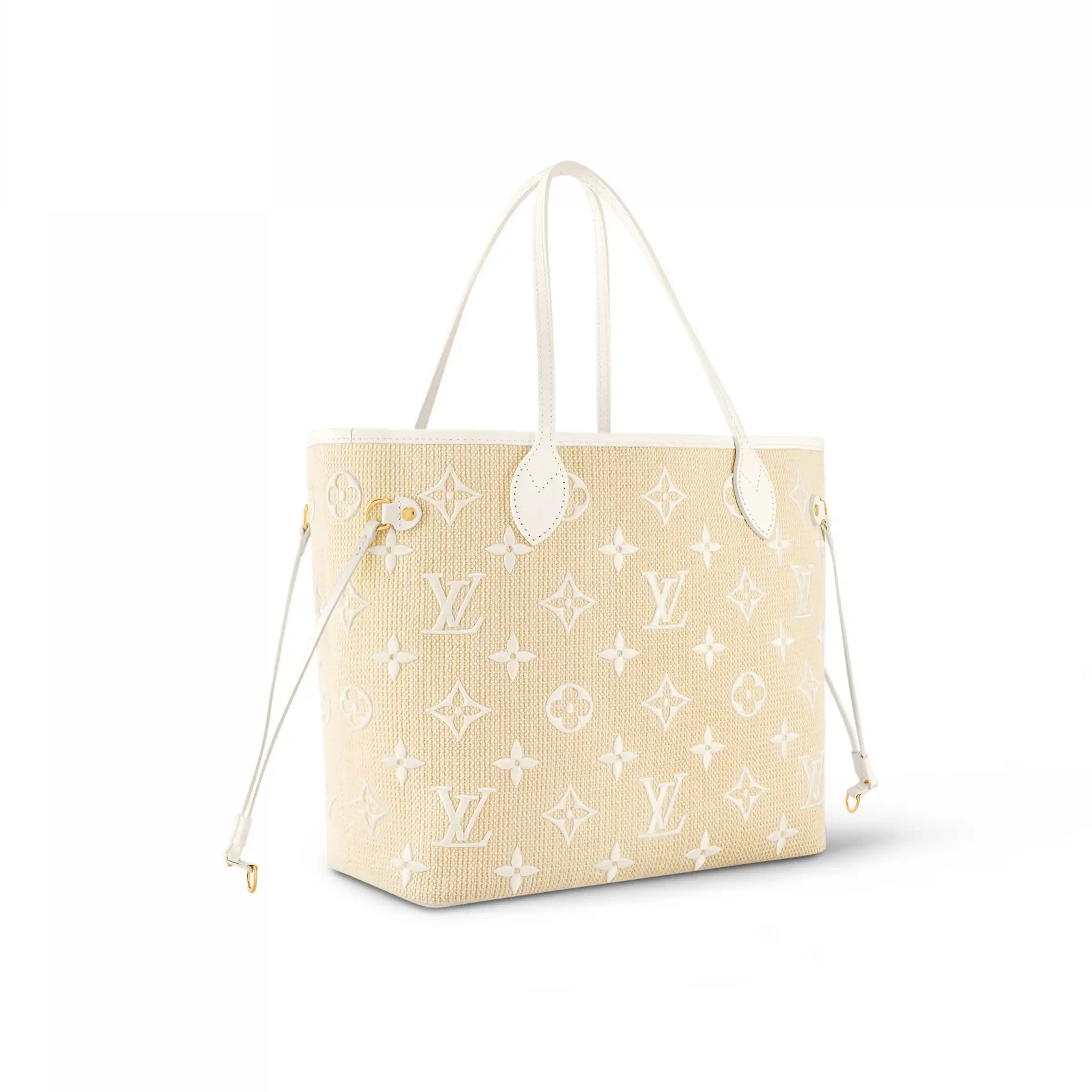 Cheap LF M22839 Beige Cotton Louis Lotus Vuitton Neverfull MM White 0210