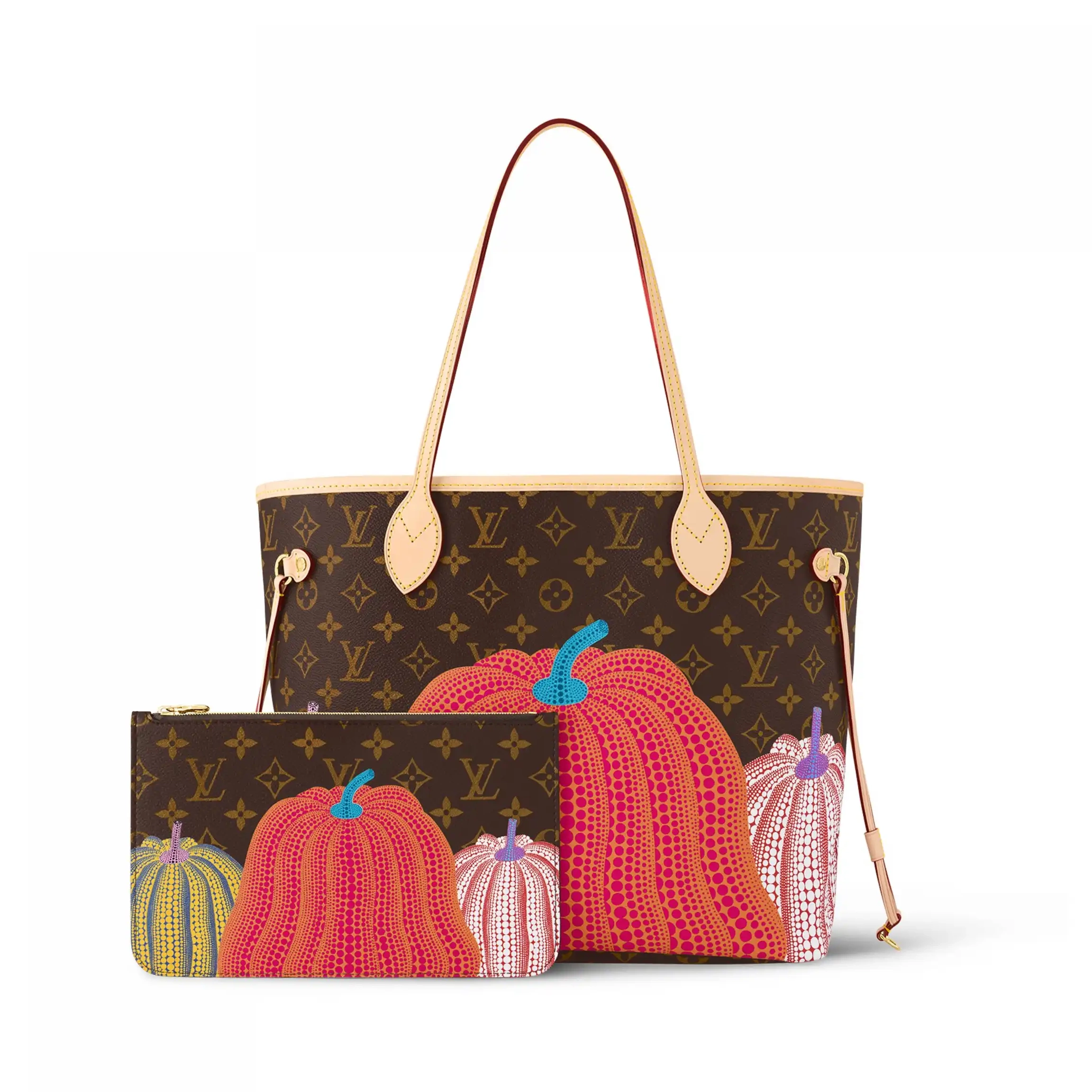 Cheap LF M46468 Vuitton Louis Neverfull MM YK LV Pumpkin x print 0220