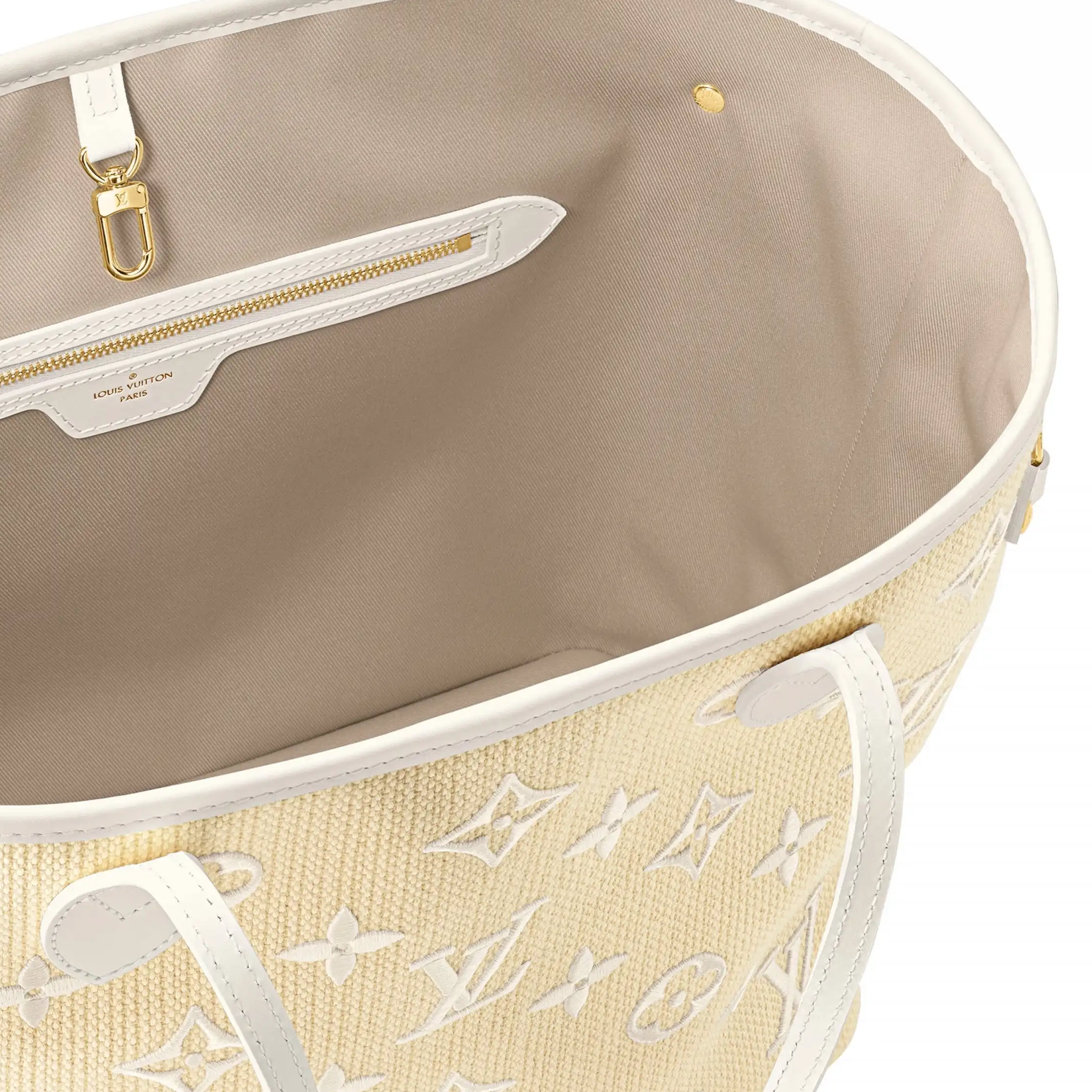 Cheap LF M22839 Beige Cotton Louis Lotus Vuitton Neverfull MM White 0210