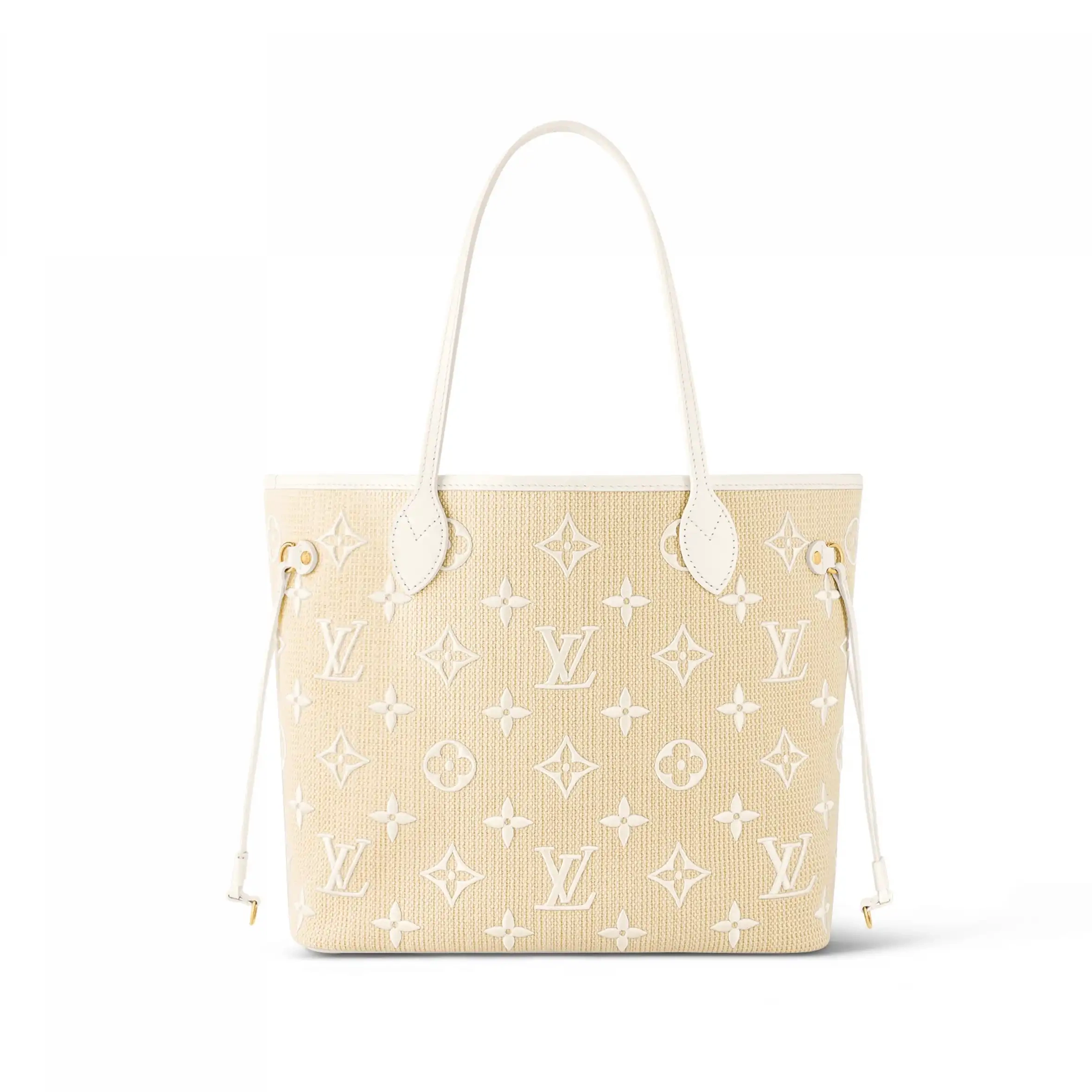 Cheap LF M22839 Beige Cotton Louis Lotus Vuitton Neverfull MM White 0210