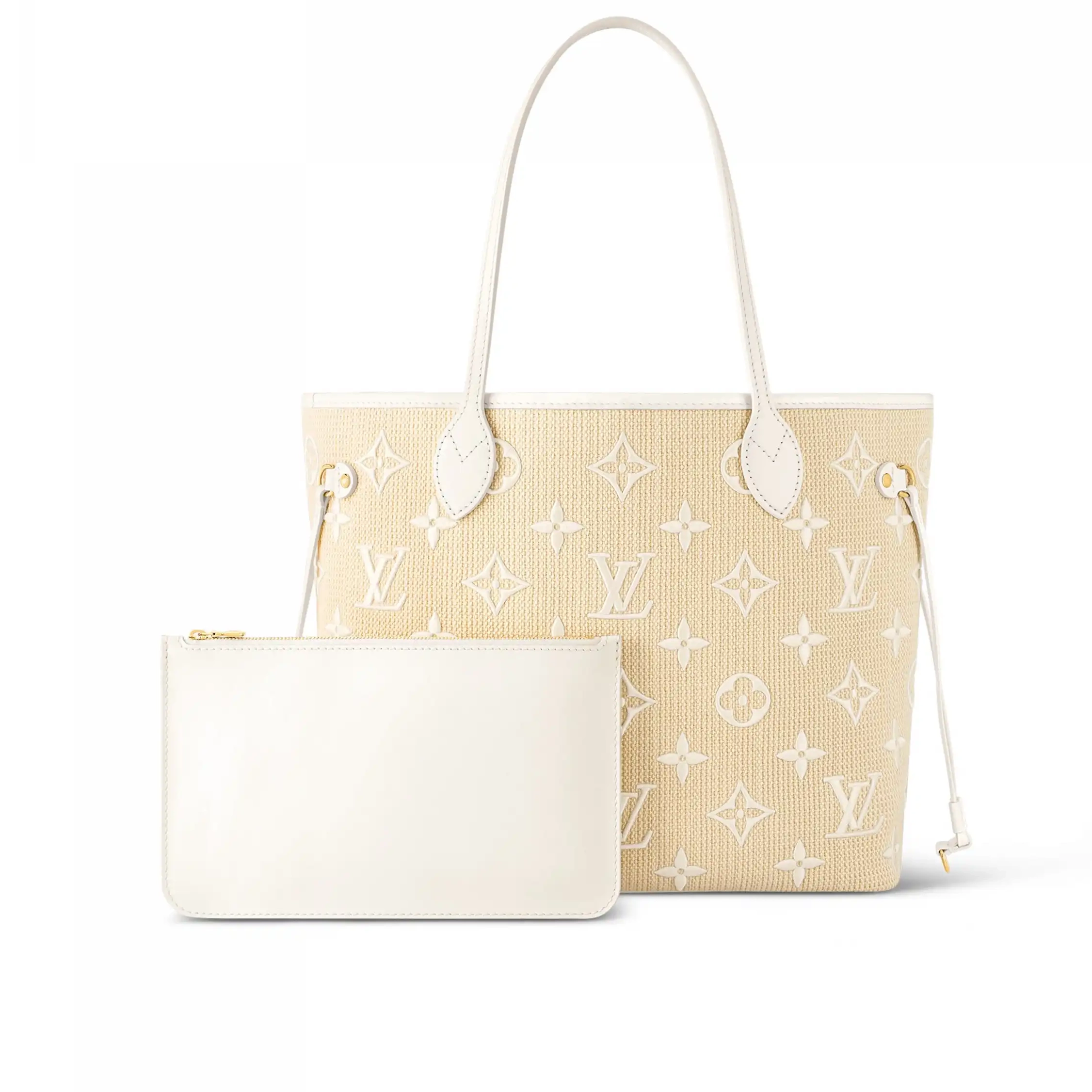 Cheap LF M22839 Beige Cotton Louis Lotus Vuitton Neverfull MM White 0210