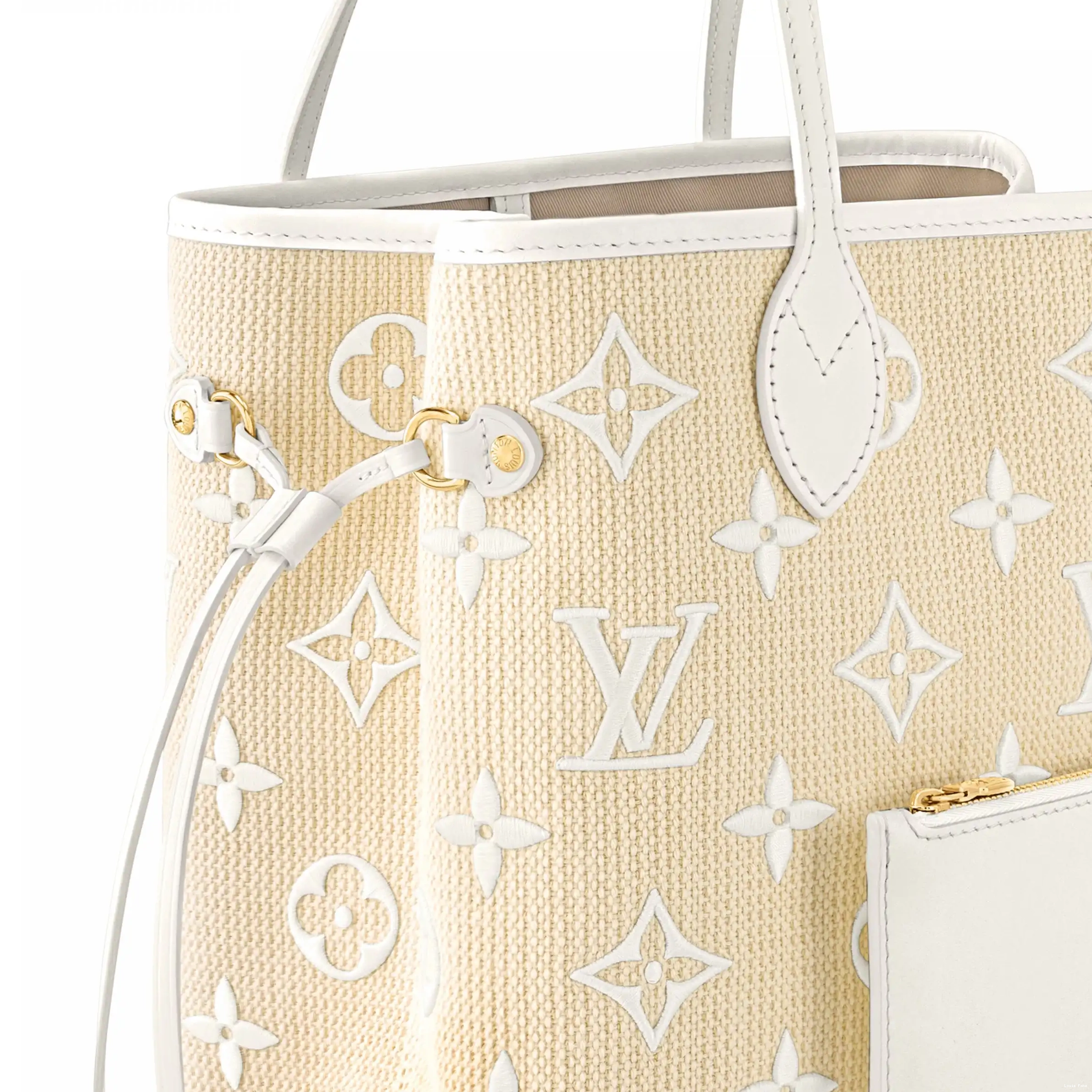 Cheap LF M22839 Beige Cotton Louis Lotus Vuitton Neverfull MM White 0210